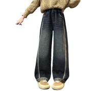 LOIJMK Jeans da ragazza Wide Leg Spring Summer and Autumn New Models for Middle and Large Children Retro Wide Leg Straight Pants Trendy Loose Casual Pantaloni Denim Jean Blu, grigio scuro, 5-6 Jahre