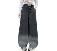 LOIJMK Jeans larghi da ragazza New Spring Summer and Autumn Styles for Middle and Large Children Retro Gradient Color Wide Leg Straight Pants Trendy Cool Loose Casual Pantaloni Baby Leggings, Nero , 9