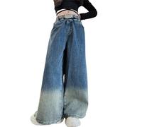LOIJMK Jeans larghi da ragazza New Spring Summer and Autumn Styles for Middle and Large Children Retro Gradient Color Wide Leg Straight Pants Trendy Cool Loose Casual Pantaloni Baby Leggings, Blu, 9