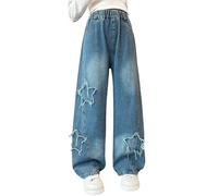 LOIJMK Jeans sciolti da ragazza, Primavera Summer and Autumn New Models for Middle and Large Children Retro Wide Leg Straight Pants Trendy Loose Casual Denim Pantaloni da fango, taglia 146, Azzurro
