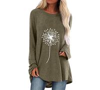 LOIJMK Maglietta a maniche lunghe da donna in cotone, girocollo, da donna, a maniche lunghe, elegante, casual, comoda, sportiva, con stampa a dente di leone, per il tempo libero