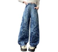 LOIJMK Pantaloni autunnali da ragazza 2024, stile coreano, alla moda e alla moda, larghi, alla moda, per bambini, Blu, 6-7 Jahre