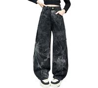 LOIJMK Pantaloni autunnali da ragazza 2024, stile coreano, alla moda e alla moda, larghi, alla moda, per bambini, Nero , 6-7 Jahre