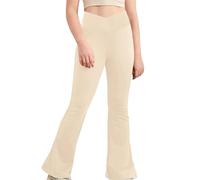 LOIJMK Pantaloni da ragazza a vita alta leggings atletici casual pantaloni sportivi jazz latin dance collant ragazza, beige., 5-6 Jahre