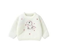 LOIJMK Ragazzi Girls Fall and Winter Cute Dinosaur Heart Embroidered Knitted Sweater Foulard Baby Maglia, bianco, 2-3 Jahre