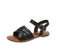LOIJMK Sandali da donna Casual Strap Comodo Piatto Fondo Alla Moda Tutti Roman Beach Casual Sandali Scarpe Donna Roma, Nero , 38 EU