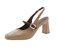 LOIJMK Sandali da donna Classic Wedge Heels Open Toe High Heel Zipper Back Platform Block Chunky Heels Dress Shoes Donna Stivali invernali imbottiti, cachi, 40 EU