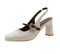 LOIJMK Sandali da donna Classic Wedge Heels Open Toe High Heel Zipper Back Platform Block Chunky Heels Dress Shoes Donna Stivali invernali imbottiti, bianco, 36 EU