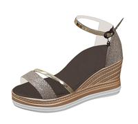 LOIJMK Sandali da donna con cinturino scintillante e zeppa zeppa scarpe da donna nero, oro rosa, 39 EU