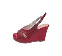 LOIJMK Sandali da donna con tacco a zeppa 2025 fibbia di una parola europea e americana con tacco alto spesso Scarpe nere da donna eleganti, Colore: rosso, 42 EU