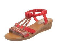 LOIJMK Sandali da donna con zeppa alla moda eleganti sandali aperti con punta alla caviglia cinghie per le vacanze in spiaggia scarpe alluce scarpe per le donne ballerina, Colore: rosso, 42 EU