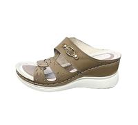 LOIJMK Sandali da donna con zeppa cava, rotondi, aperti, comodi slingback slip on tacchi alti, spiaggia, camminate, casual, comode scarpe da donna, cachi, 36 EU