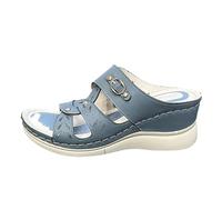 LOIJMK Sandali da donna con zeppa cava, rotondi, aperti, comodi slingback slip on tacchi alti, spiaggia, camminate, casual, comode scarpe da donna, Blu, 39 EU