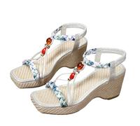 LOIJMK Sandali da donna Stile Etnico Elastico Casual Sandali Scarpe Impermeabile Donna, argento, 37 EU