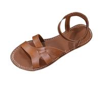 LOIJMK Sandali estivi da donna, alla moda, sandali piatti, sandali romani, da spiaggia, per il tempo libero, eleganti décolleté argento, marrone, 38 EU