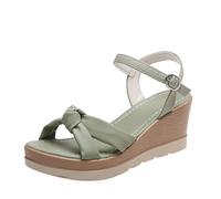 LOIJMK Sandali estivi da donna con tacco obliquo, tacco grosso, suola spessa e cinturino con fibbia, punta aperta scarpe da donna argento, verde, 36 EU