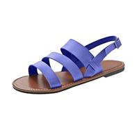 LOIJMK Sandali estivi da donna stile maup pesce, grandi dimensioni, punta rotonda, suola piatta, cinturino alla caviglia, sandali casual scarpe da donna nero argento, Blu, 36 EU