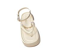 LOIJMK Sandali romani da donna, retrò, alla moda, casual, spiaggia, suola spessa, solette da donna, beige., 40 EU