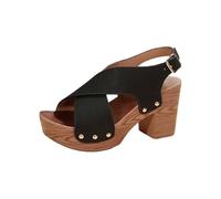 LOIJMK Sandalo da donna con plateau Border Big Size Chunky Heel Strap Casual Sandali da donna 43 larghezza G, Nero , 39 EU