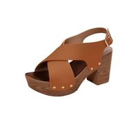 LOIJMK Sandalo da donna con plateau Border Big Size Chunky Heel Strap Casual Sandali da donna 43 larghezza G, marrone, 39 EU