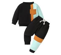 LOIJMK Set di pantaloni da jogging a maniche lunghe per bambini, casual, colore a blocco, per bambine, Nero , 6-12 Monate
