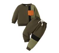 LOIJMK Set di pantaloni da jogging a maniche lunghe per bambini, casual, colore a blocco, per bambine, verde, 18-24 Monate