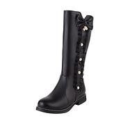 LOIJMK Stivali da donna in pelle, eleganti con fiocchi, da equitazione, da cowboy, in ecopelle, per autunno e inverno, taglia 37-42, Nero , 37 EU