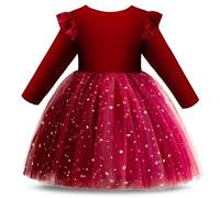 LOIJMK Toddler Baby Girls Christmas Velvet Tutu Dress Long Sleeve Tulle Holiday Dresses Princess Girl, Colore: rosso, 5-6 Jahre