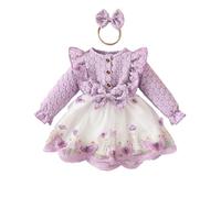 LOIJMK Toddler Girl Long Sleeve Ruffled Butterfly Mesh Dress Spring and Autumn Sweet Girl Lace Dress Bambino Ragazza, Lilla, 6-9 Monate