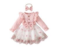 LOIJMK Toddler Girl Long Sleeve Ruffled Butterfly Mesh Dress Spring and Autumn Sweet Girl Lace Dress Bambino Ragazza, Colore: rosso, 9-12 Monate