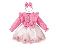 LOIJMK Toddler Girl Long Sleeve Ruffled Butterfly Mesh Dress Spring and Autumn Sweet Girl Lace Dress Bambino Ragazza, rosa intenso, 6-9 Monate