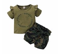 LOIJMK Tuta da bambina a maniche corte, con stampa e pantaloncini mimetici, alla moda, per il tempo libero, per bambini e ragazze, verde, 12-18 Monate
