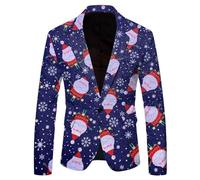 LOIJMK Tuta da uomo per Natale, giacca blazer, vestibilità normale, con risvolto, blazer, classico, abbigliamento da festa, un bottone, giacca per feste, Blu, L
