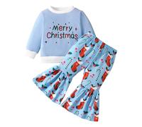LOIJMK Vestito da bambina a maniche lunghe, con stampa a letter, con scritta in lingua tedesca "Candy Cane Flare Pants Christmas 2 pezzi, costume per bambini Halloween, Blu, 2-3 Jahre