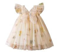 LOIJMK Vestito da bambina per neonati, vestiti per bambini, con ali di farfalla, in pizzo, casual, a maniche corte, bikini, beige., 6-12 Monate