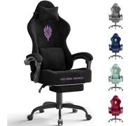 Lointain Poltrona Gaming in Velluto con Massaggio e Poggiapiedi, Nero | Sedia da Ufficio Ergonomica, Seduta a Molle 50 cm, Schienale 90-135°, Braccioli Sincronizzati e Portata 150 kg