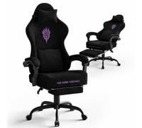Lointain Sedia da Gaming in Velluto con Massaggio e Poggiapiedi, Nero-BY | Poltrona Gamer Ergonomica, Seduta a Molle 50 cm, Schienale 90-135°, Braccioli Sincronizzati e Rotazione 360°