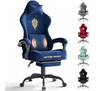 Lointain Sedia Gaming in Velluto con Massaggio e Poggiapiedi, Blu Scuro | Poltrona Gamer Ergonomica, Seduta a Molle 50 cm, Schienale 90-135°, Braccioli Sincronizzati e Portata 150 kg