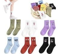LOITHGU Crazy Funny Emotion Crew Socks, calzini in morbido cotone carino da donna, calzini alla moda con emozioni, calzini grafici creativi, 6 paia Emozioni 2, taglia unica