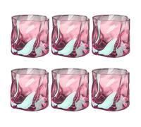 LOITTAINUE Set di 6 bicchieri da whisky in cristallo irregolare da 200 ml - bicchieri da caffè ghiacciato - bicchieri da cocktail - bicchieri da tè e caffè - lavabile in lavastoviglie (rosa)