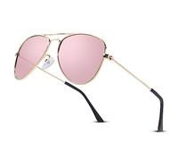 LOJUDI Occhiali da Sole Bambino Bambina - Polarizzati Aviatore Ragazza Ragazzo Protezione UV Bambini Bimba Telaio in Metallo Occhiali Sole per 4-12 Anni-Oro/Rosa