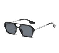 LOJUDI Occhiali da Sole da Donna Uomo - Rettangolari Occhiali Sole Donna Vogue 70s Vintage Struttura in Metallo Lente Blu Protezione UV400-Neri/Neri