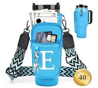 LOKASS Porta bottiglia d'acqua con cinturino per Stanley Cup Bicchiere da 1,18 litri con manico, iniziale personalizzata, borsa portabottiglie con tasca per telefono per accessori Stanley Cup Blu E