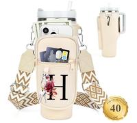 LOKASS Porta bottiglia d'acqua personalizzato con cinghia per accessori Stanley Cup da 1,18 l, borsa porta bottiglia d'acqua iniziale/tasca per telefono, festa della mamma/regalo di compleanno per