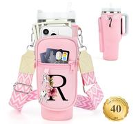 LOKASS Porta bottiglia d'acqua personalizzato con cinghia per accessori Stanley Cup da 1,18 l, borsa porta bottiglia d'acqua con iniziale con tasca per telefono, da donna, ideale per il Ringraziamento