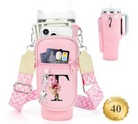 LOKASS Porta bottiglia d'acqua personalizzato con cinghia per accessori Stanley Cup da 1,18 l, borsa porta bottiglia d'acqua con iniziale con tasca per telefono, da donna, ideale per il Ringraziamento