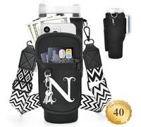 LOKASS Porta bottiglia d'acqua personalizzato con cinghia per accessori Stanley Cup da 1,18 l, borsa porta bottiglia d'acqua con iniziale con tasca per telefono, da donna, ideale per il Ringraziamento