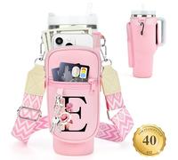LOKASS Porta bottiglia d'acqua personalizzato con cinghia per accessori Stanley Cup da 1,18 l, borsa porta bottiglia d'acqua con iniziale con tasca per telefono, da donna, ideale per il Ringraziamento