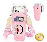 LOKASS Porta bottiglia d'acqua personalizzato con cinghia per accessori Stanley Cup da 1,18 l, borsa porta bottiglia d'acqua con iniziale con tasca per telefono, da donna, ideale per il Ringraziamento