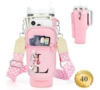 LOKASS Porta bottiglia d'acqua personalizzato con cinghia per accessori Stanley Cup da 1,18 l, borsa porta bottiglia d'acqua con iniziale con tasca per telefono, da donna, ideale per il Ringraziamento